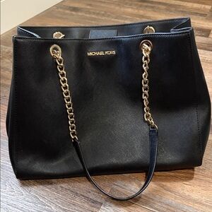 Michael Kors Black Tote with Gold Chain